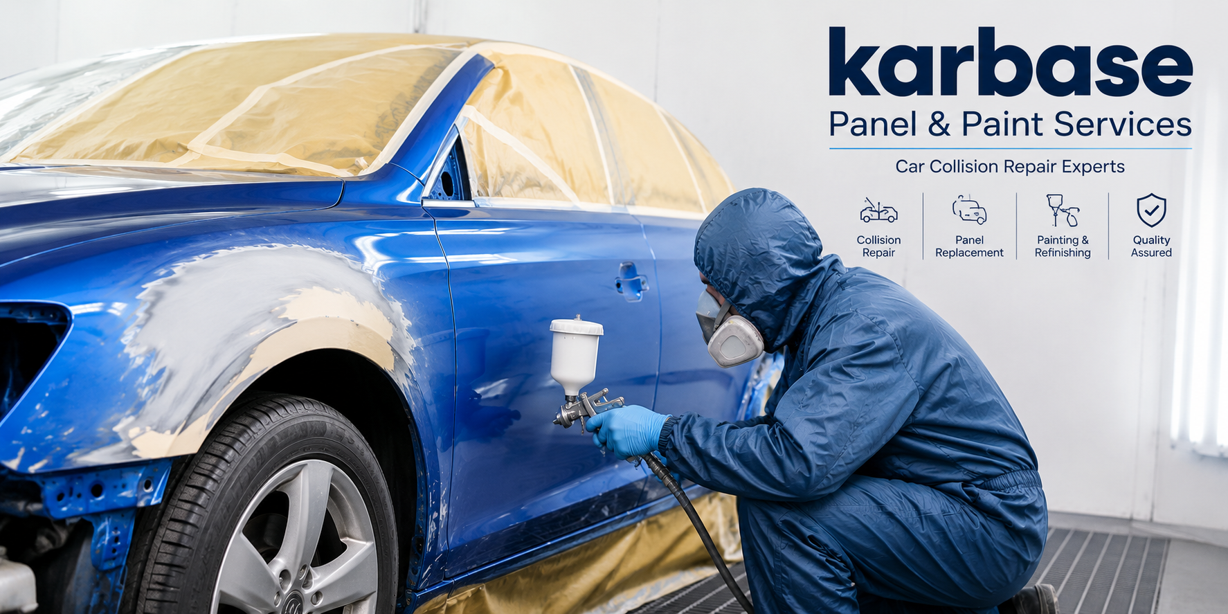 Collision repair work at the Karbase panel and paint workshop in Otahuhu